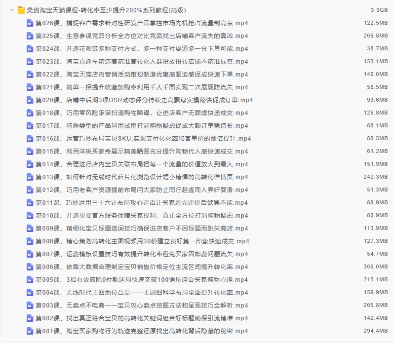 樊剑淘宝天猫课程-转化率至少提升200%系列教程(高级