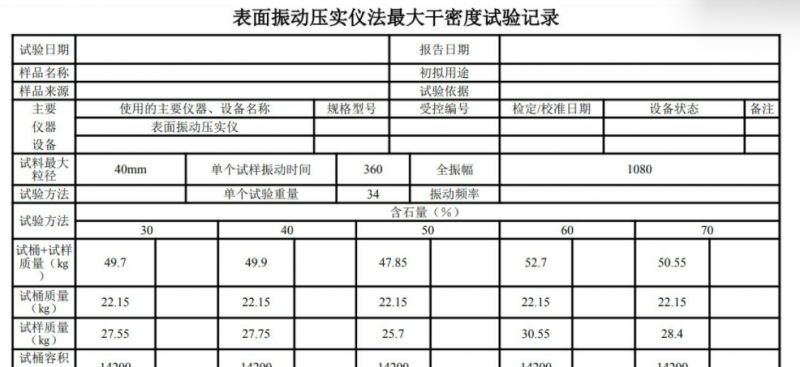 表面振动压实仪法最大干密度试验记录(图1)